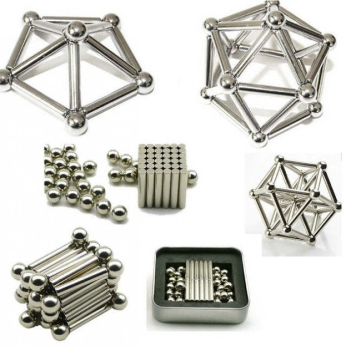 Магнітний конструктор Buckyballs n Buckybars, 64 деталі, магнітна іграшка неокуб, магнітний конструктор