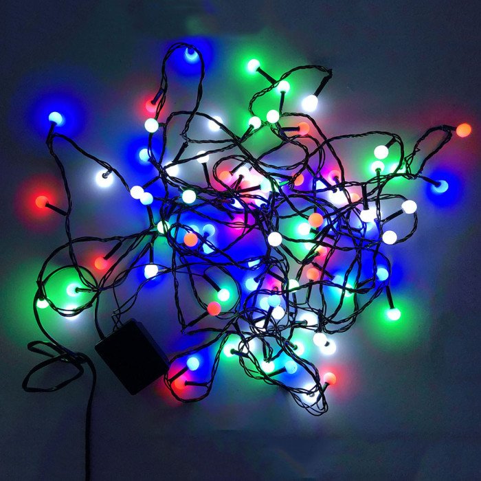 Гірлянда на ялинку, гірлянда для будинку, різнобарвна мультіцвет. 5 режимів. Чорний провід. 7м