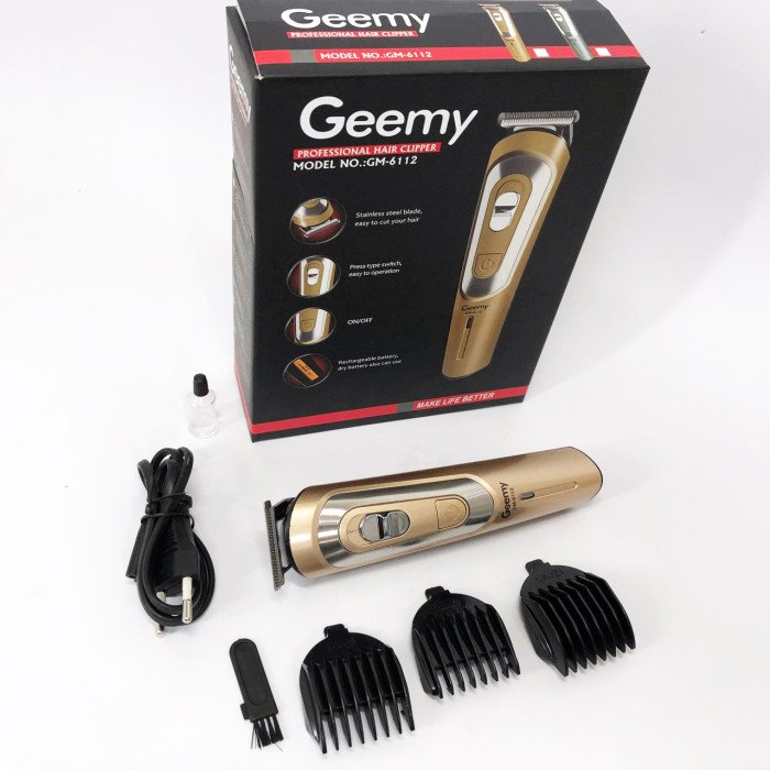 Бездротова машинка для стрижки волосся GEMEI GM-6112 акумуляторна. Колір: золотий