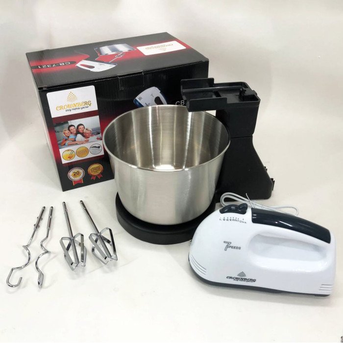 Міксер CROWNBERG CB-7321 з чашею/метал, міксери з чашею, міксер тістоміс для дому, кухонний стаціонарний