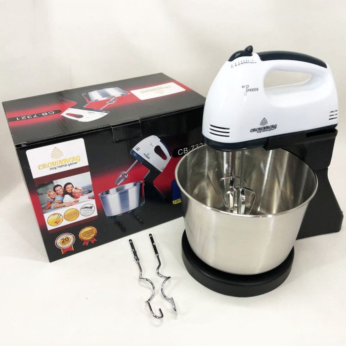 Міксер CROWNBERG CB-7321 з чашею/метал, міксери з чашею, міксер тістоміс для дому, кухонний стаціонарний