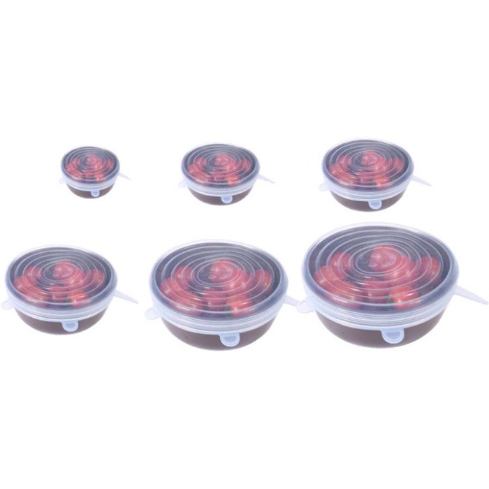 Набір силіконових кришок для посуду 6 шт універсальні. Колір білий