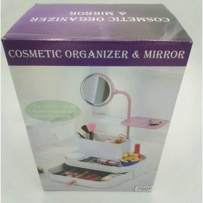 Настільний бокс для зберігання косметики з висувними ящиками і дзеркалом органайзер