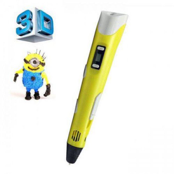 3D ручка Smart 3D Pen 2 c LCD дисплеєм, Дитяча електро ручка для фігурок із пластику. Колір: жовтий