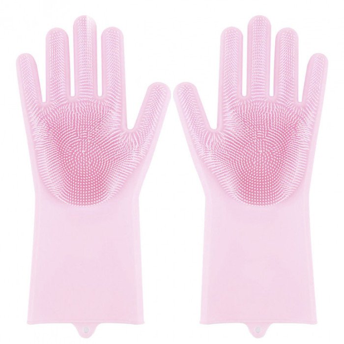 Силіконові рукавички Magic Silicone Gloves Pink для прибирання чистки миття посуду для будинку. Колір рожевий