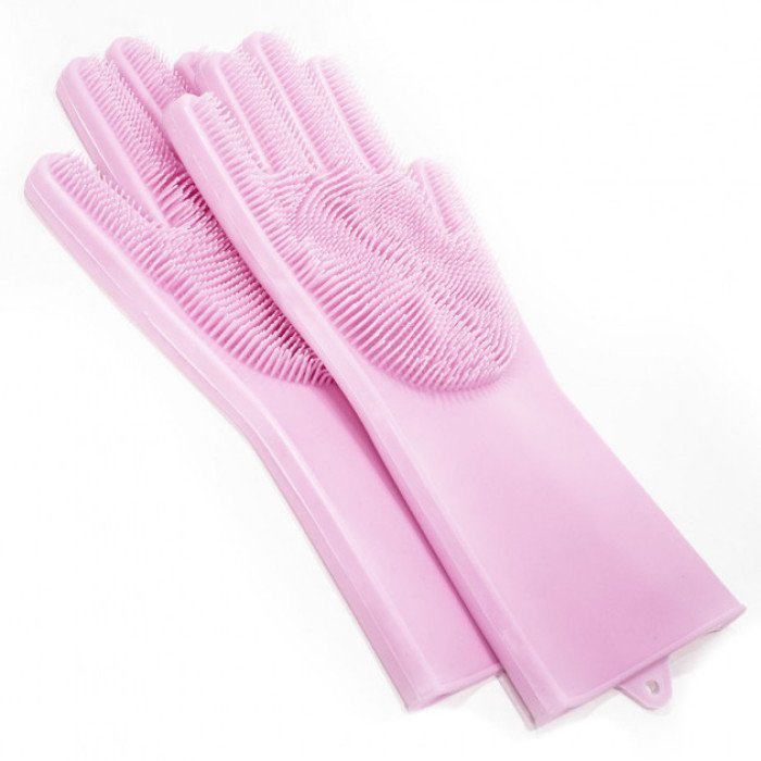 Силіконові рукавички Magic Silicone Gloves Pink для прибирання чистки миття посуду для будинку. Колір рожевий