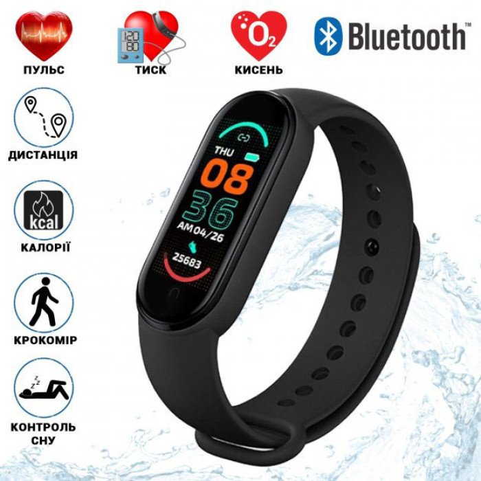 Фітнес браслет FitPro Smart Band M6 (смарт годинник, пульсоксиметр, пульс). Колір: чорний