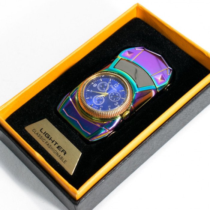 Спіральна запальничка, електрозапальничка акумуляторна USB-813 + годинник