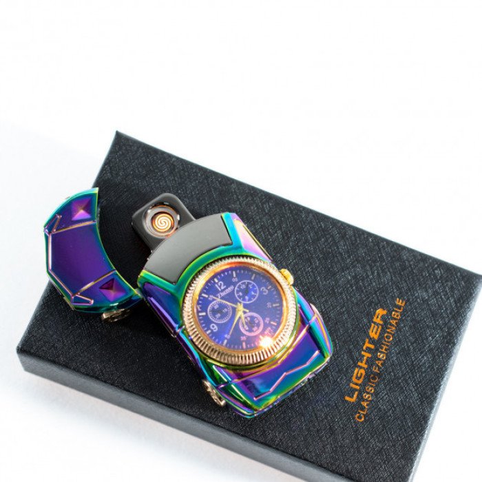 Спіральна запальничка, електрозапальничка акумуляторна USB-813 + годинник