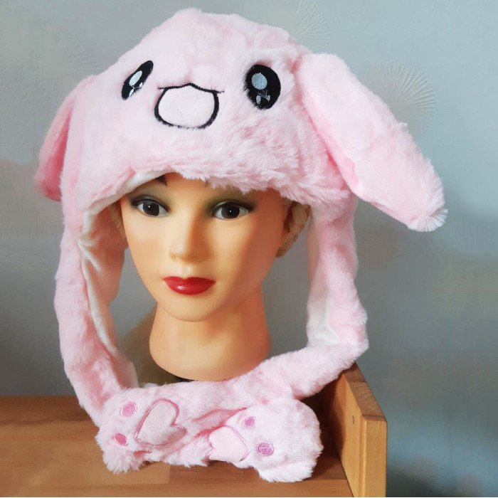 Карнавальна шапка з підсвічуванням: рожевий зайчик з піднімаючими вухами