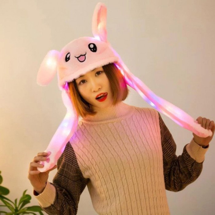 Карнавальна шапка з підсвічуванням: рожевий зайчик з піднімаючими вухами