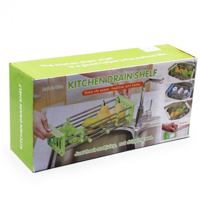 Сушарка для посуду настільна складна над раковиною багатофункціональна нержавейка Kitchen Drain Shelf Rack. Колір зелений