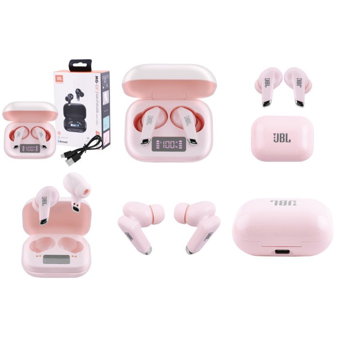 Бездротові bluetooth навушники вкладиші JBL MG-S20 з мікрофоном і кейсом підзарядки. Колір рожевий
