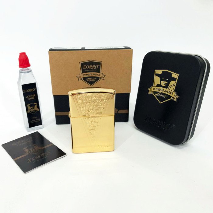 Запальничка бензинова Zorro HL-366, запальничка на день народження, вітрозахисна запальничка. Колір: золотий