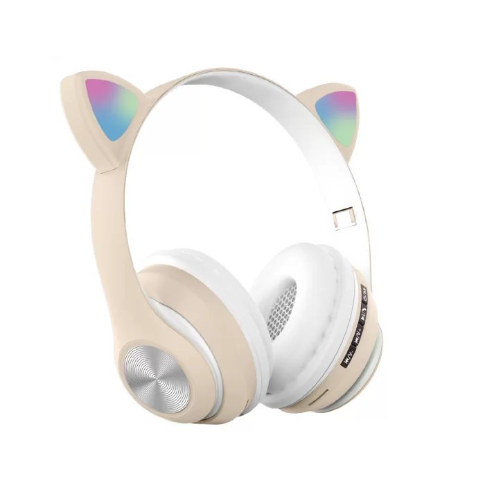 Навушники накладні бездротові ST37M зі котячими вушками, що світяться. Колір: золотий