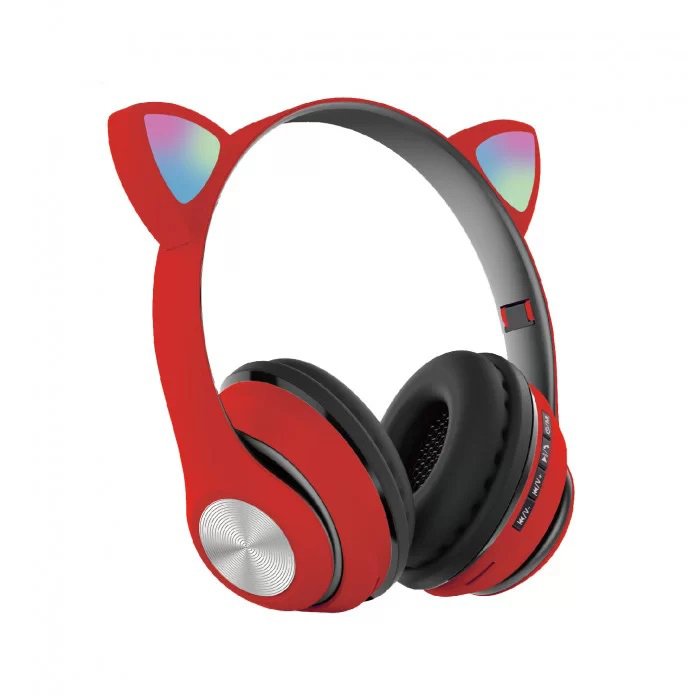 Навушники накладні бездротові ST37M зі котячими вушками, що світяться. Колір: червоний