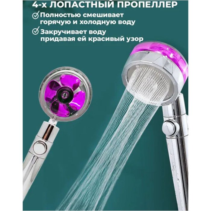 Душова турболейка високого тиску, водозберігаюча насадка для душу з вентилятором з унікальним малюнком води. Колір: рожевий