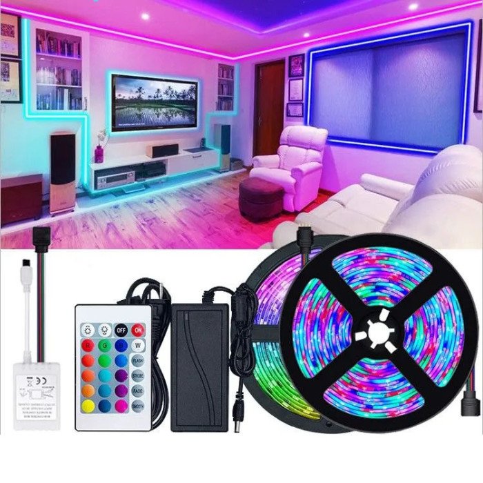 Світлодіодна стрічка SMD 5050 RGB LED 5 м IP65 з bluetooth контролем. підключення 220V