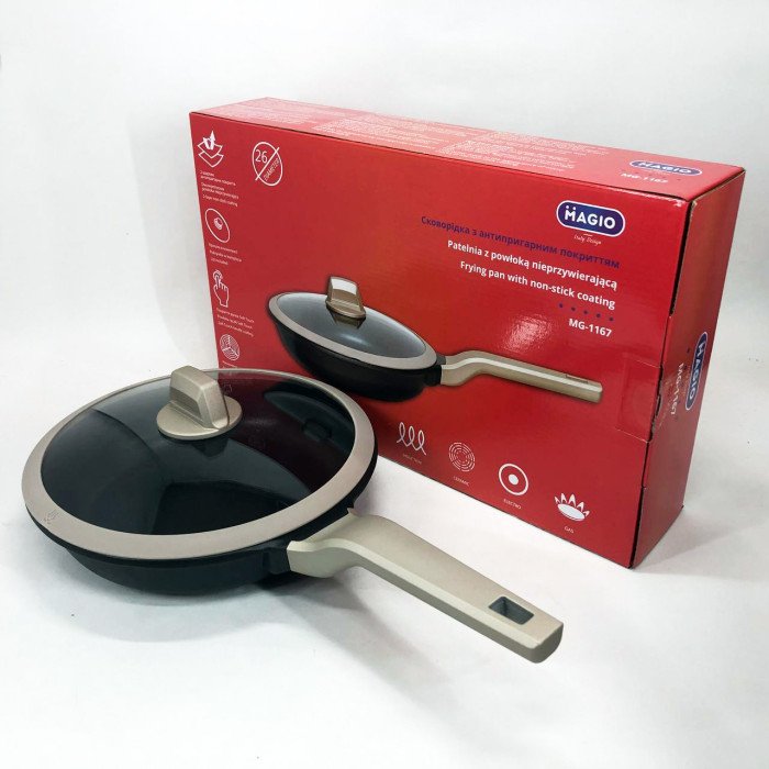 Сковорода Magio MG-1167 з антипригарною кришкою 26 см, сковорода з індукційним дном