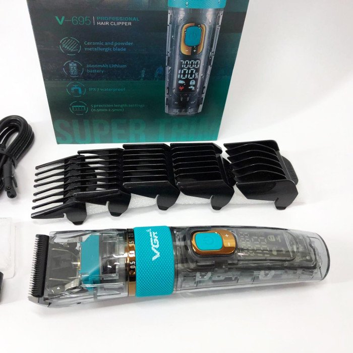 Машинка для стрижки волосся і бороди VGR V-695 з LED дисплеєм IPX7 вологозахист