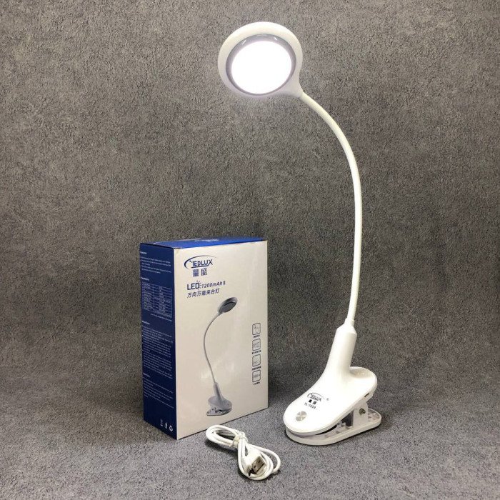 Настільна акумуляторна лампа світильник Tedlux TL-1009 LED на гнучкій ніжці та прищіпці