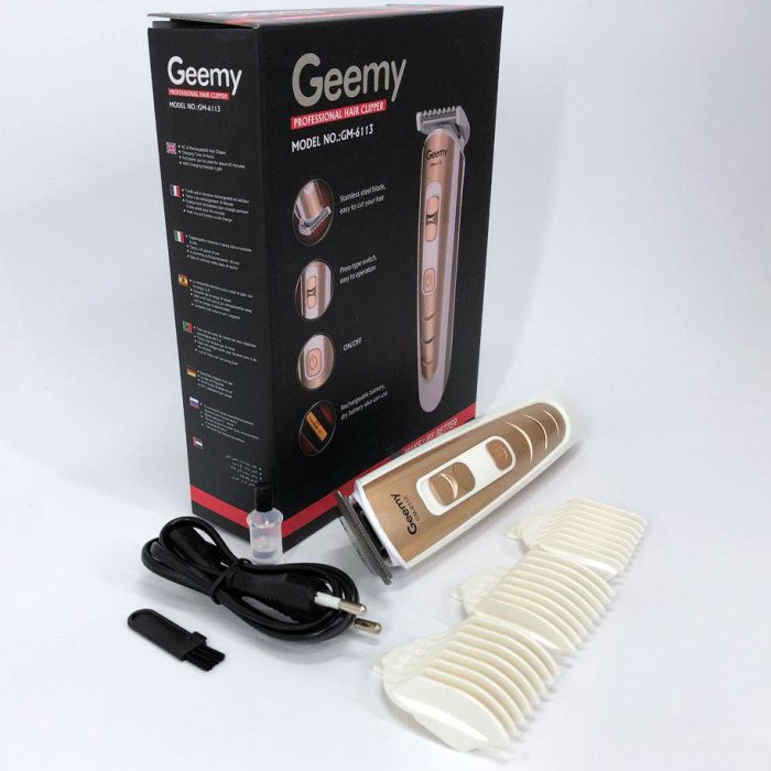 Машинка для стрижки волосся Gemei GM-6113 акумуляторна, чоловіча машинка для гоління. Колір: золотий