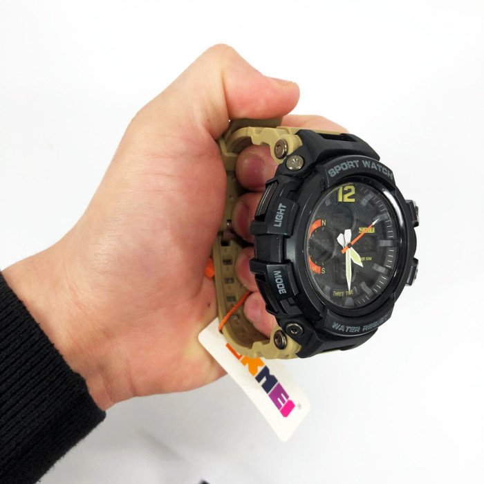 Годинник наручний чоловічий SKMEI 1343KH KHAKI, водостійкий тактичний годинник. Колір: хакі