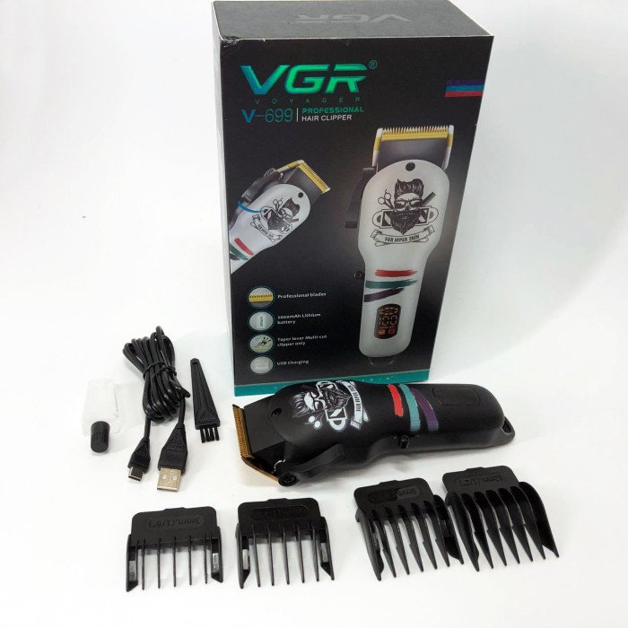 Машинка для стрижки волосся та бороди професійна VGR V-699 B з насадками та LED дисплеєм. Колір: чорний