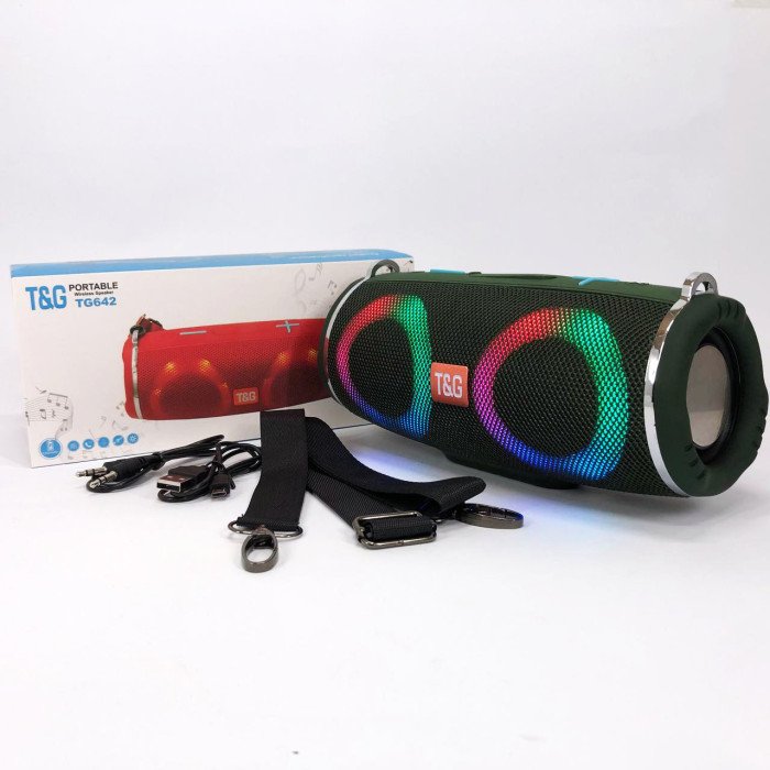 Портативна колонка TG642 з RGB підсвічуванням та ремінцем, гучна блютуз колонка. Колір: зелений