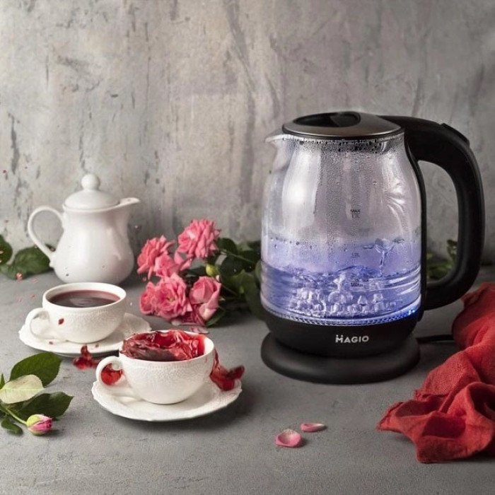 Електрочайник Magio MG-983 з підсвічуванням, 1.7Л, Стильний електричний чайник, прозорий з підсвічуванням