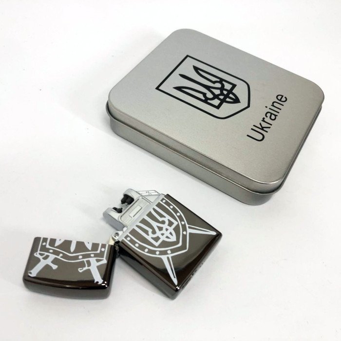 Дугова електроімпульсна запальничка USB Україна металева коробка HL-446. Колір: чорний