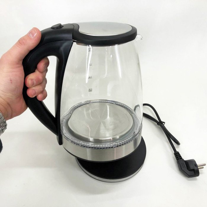 Електричний скляний чайник Rainberg RB-2250 з LED підсвічуванням 2200 Вт 1.8л, хороший електро чайник