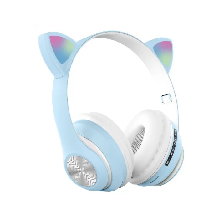 Навушники накладні бездротові ST37M зі котячими вушками, що світяться. Колір: синій
