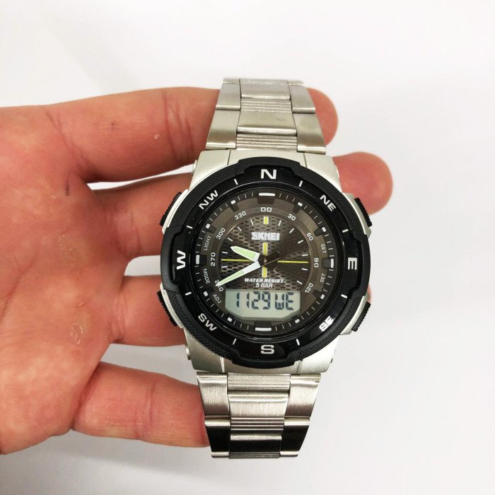 Годинник наручний чоловічий SKMEI 1370SI, армійський годинник протиударний, водонепроникний чоловічий годинник