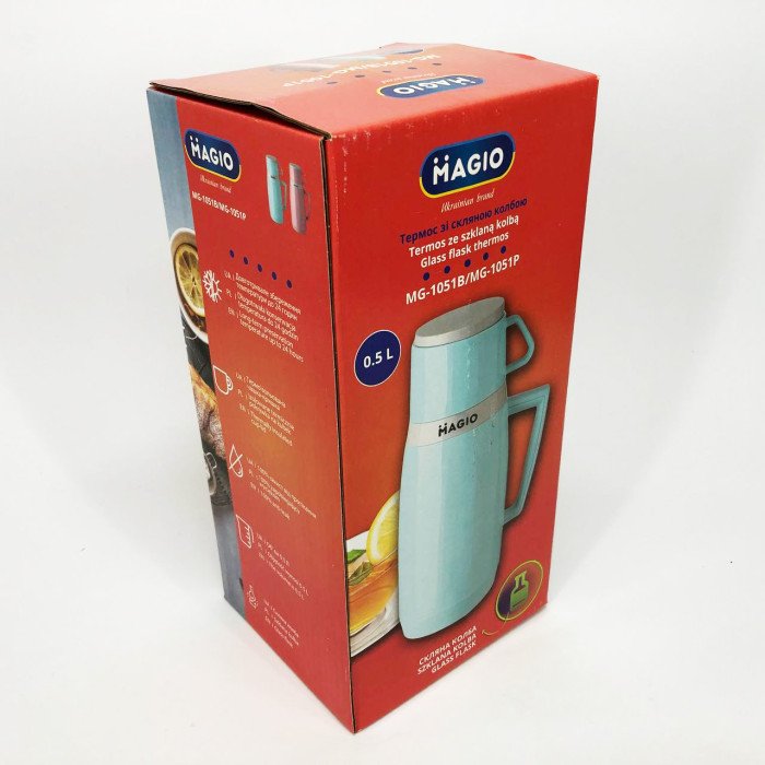 Термос Magio MG-1051P зі скляною колбою, Термос для питної води, термос для дому. Колір: рожевий