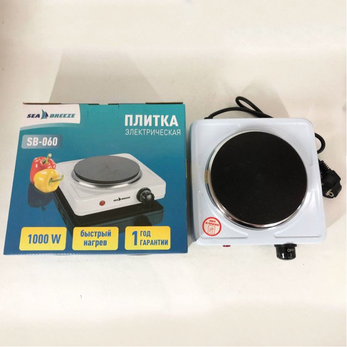 Настільна плита електрична Sea Breeze SB-060, потужна настільна електроплита. Колір: білий