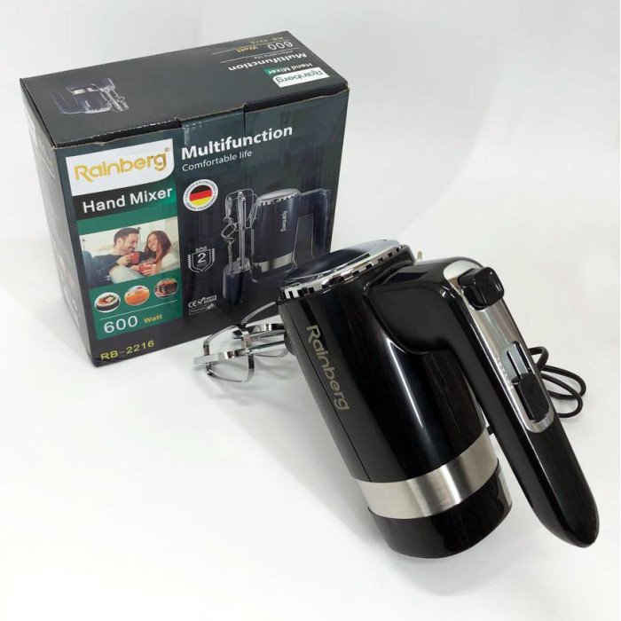 Міксер ручний Rainberg RB-2216 (5 швидкостей, 2 насадки та підставка) 600W, потужний міксер блендер ручний