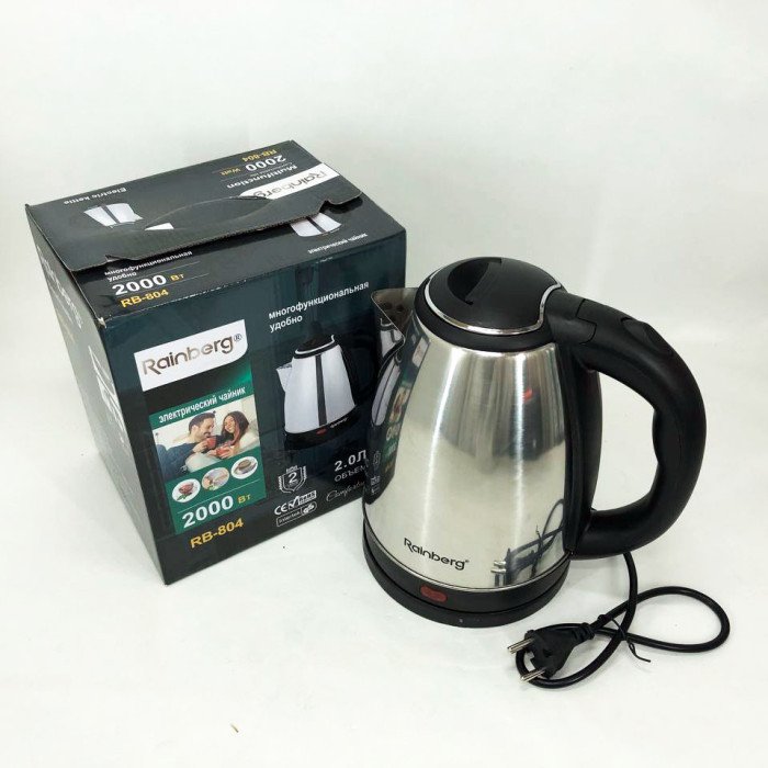 Електрочайник Rainberg RB-804 дисковий 2л, чайник електро, стильний електричний чайник, електронний