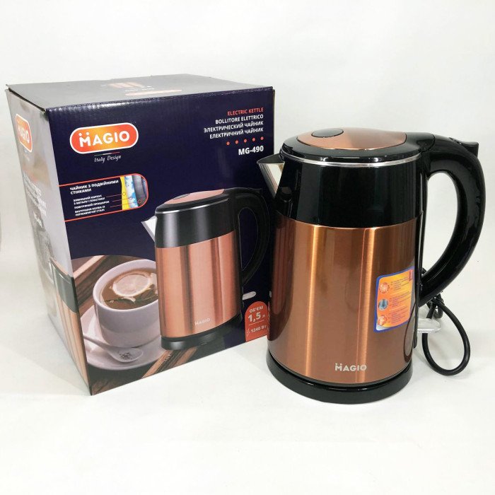 Електрочайник MAGIO MG-490, 1240Вт, 1.5л, гарний електричний чайник, тихий електричний чайник