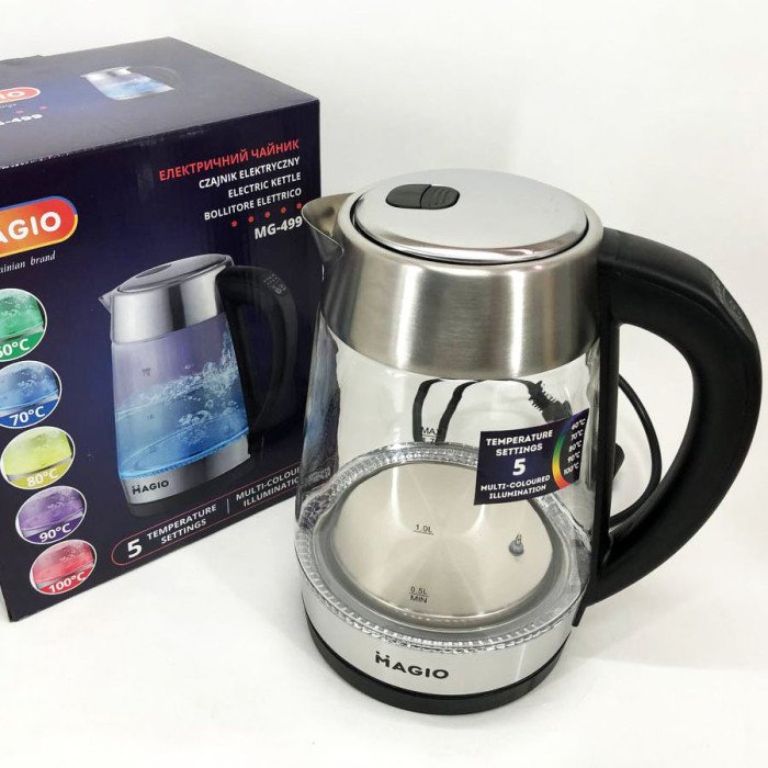 Електрочайник MAGIO MG-499, чайник прозорий з підсвічуванням, електрочайник з підсвічуванням