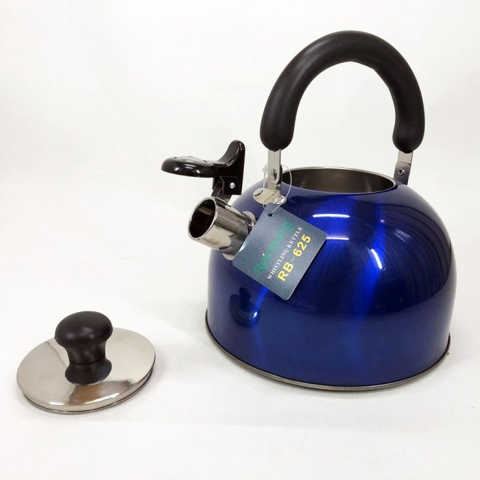 Чайник Rainberg RB-625 із нержавіючої сталі зі свистком 3л гарний чайник для газової плити. Колір: синій