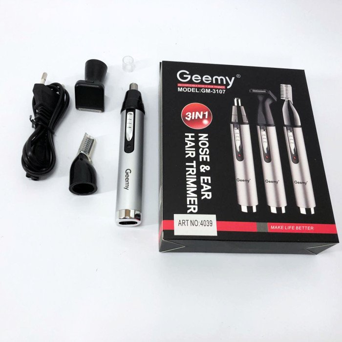Тример для носа та вух GEMEI GM-3107 3в1, електробритва з насадками для бороди, триммер для бороди