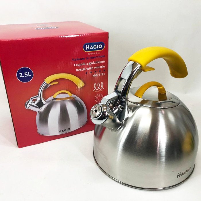 Чайник Magio MG-1191 2.5 Л зі свистком, гарний чайник для газової плити, чайник на плиту, чайник газовий