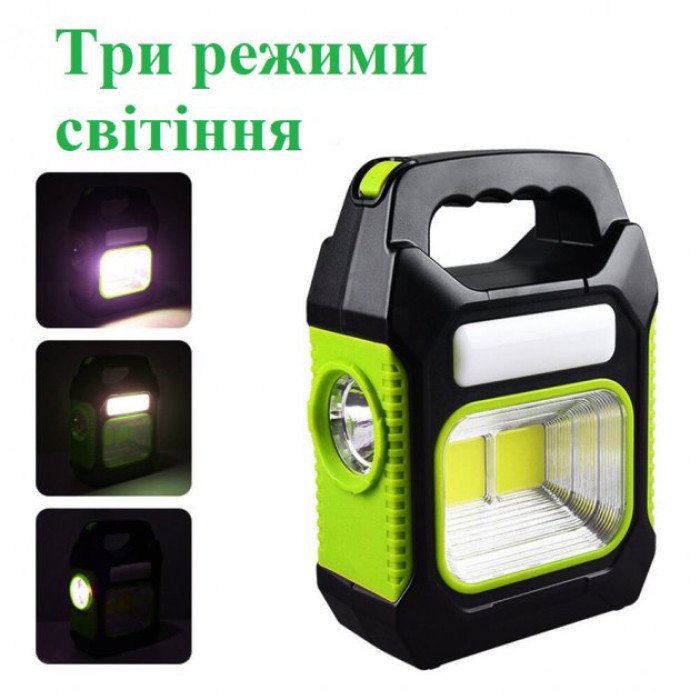 Портативний ліхтар лампа JY-978B акумуляторний із сонячною панеллю + Power Bank. Колір: зелений
