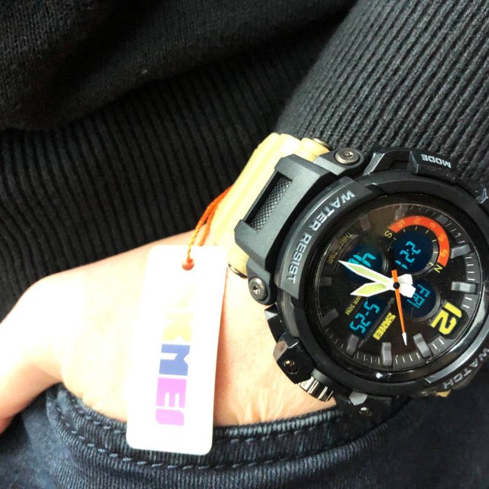 Годинник наручний чоловічий SKMEI 1343KH KHAKI, водостійкий тактичний годинник. Колір: хакі