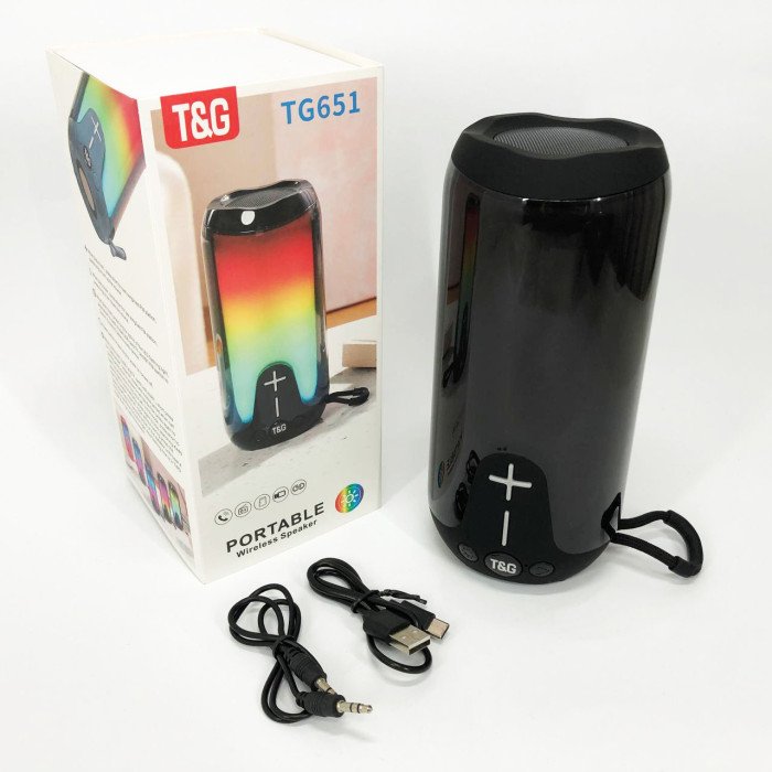 Bluetooth-колонка TG651 з RGB ПІДСВІТКОМ, акумуляторна колонка для музики, для вечірки. Колір: чорний