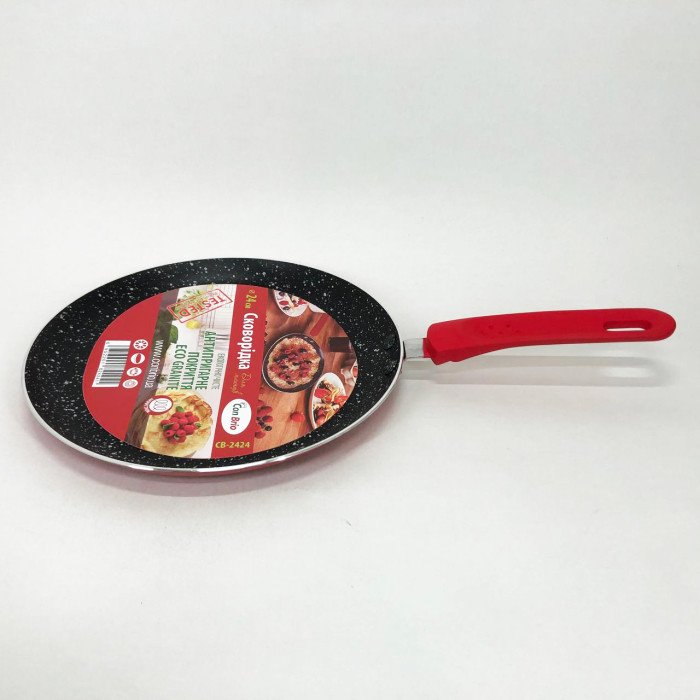 Сковорода млинець 24 см з антипригарним покриттям Con Brio CB-2424 для всіх видів плит. Колір: червоний