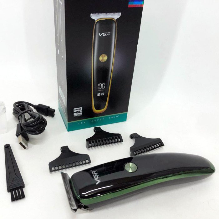 Тример для стрижки волосся та бороди VGR V-966 LED Display, професійна електробритва. Колір: зелений