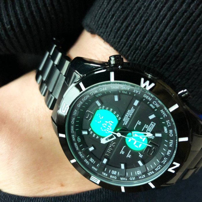 Годинник наручний чоловічий SKMEI 1670BKWT BLACK-WHITE, Армійський годинник протиударний. Колір: чорний