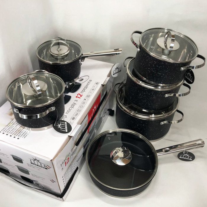 Набір посуду 12 предметів ASTRA A-2512, набір посуду для електричних плит, збірний набір каструль